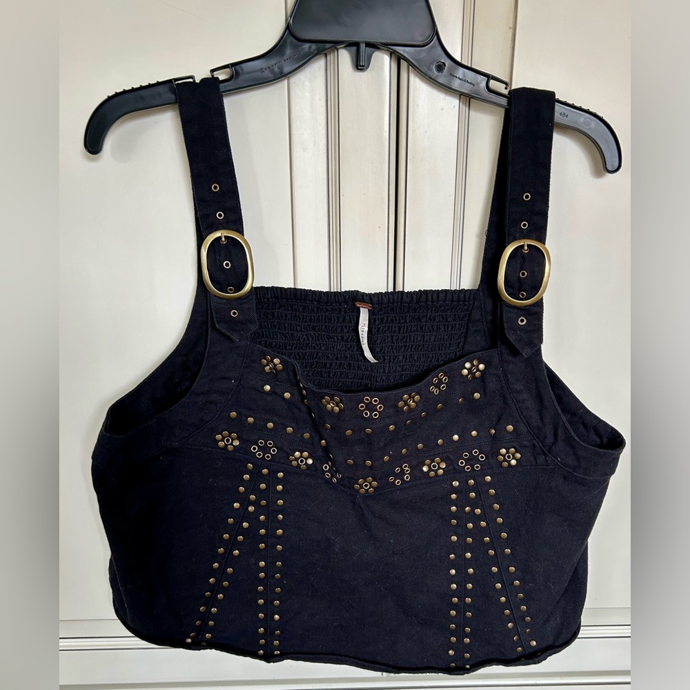 Free People Black Crop Top with Gold Accents